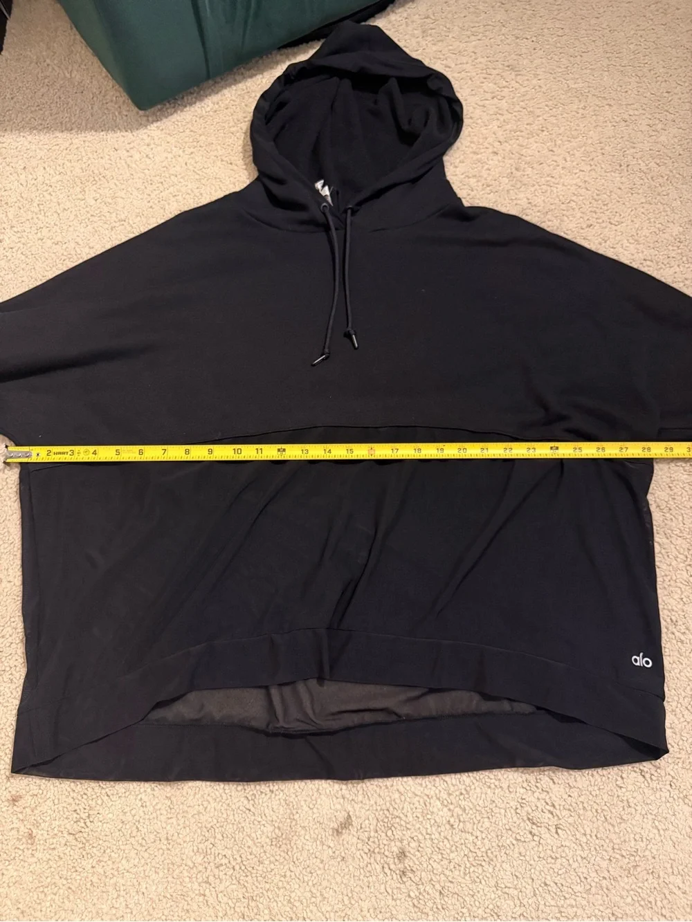 Alo Yoga Black Hooded Pullover Sweatshirt Mesh Hem Oversized Women’s Large